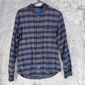Kit and Ace Men's Medium Plaid Button Up Long Sleeve‎ Shirt Black Blue